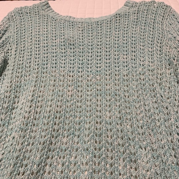 Women's Aqua Blue Sweater with Cream Crochet Lace Back - Picture 4 of 4